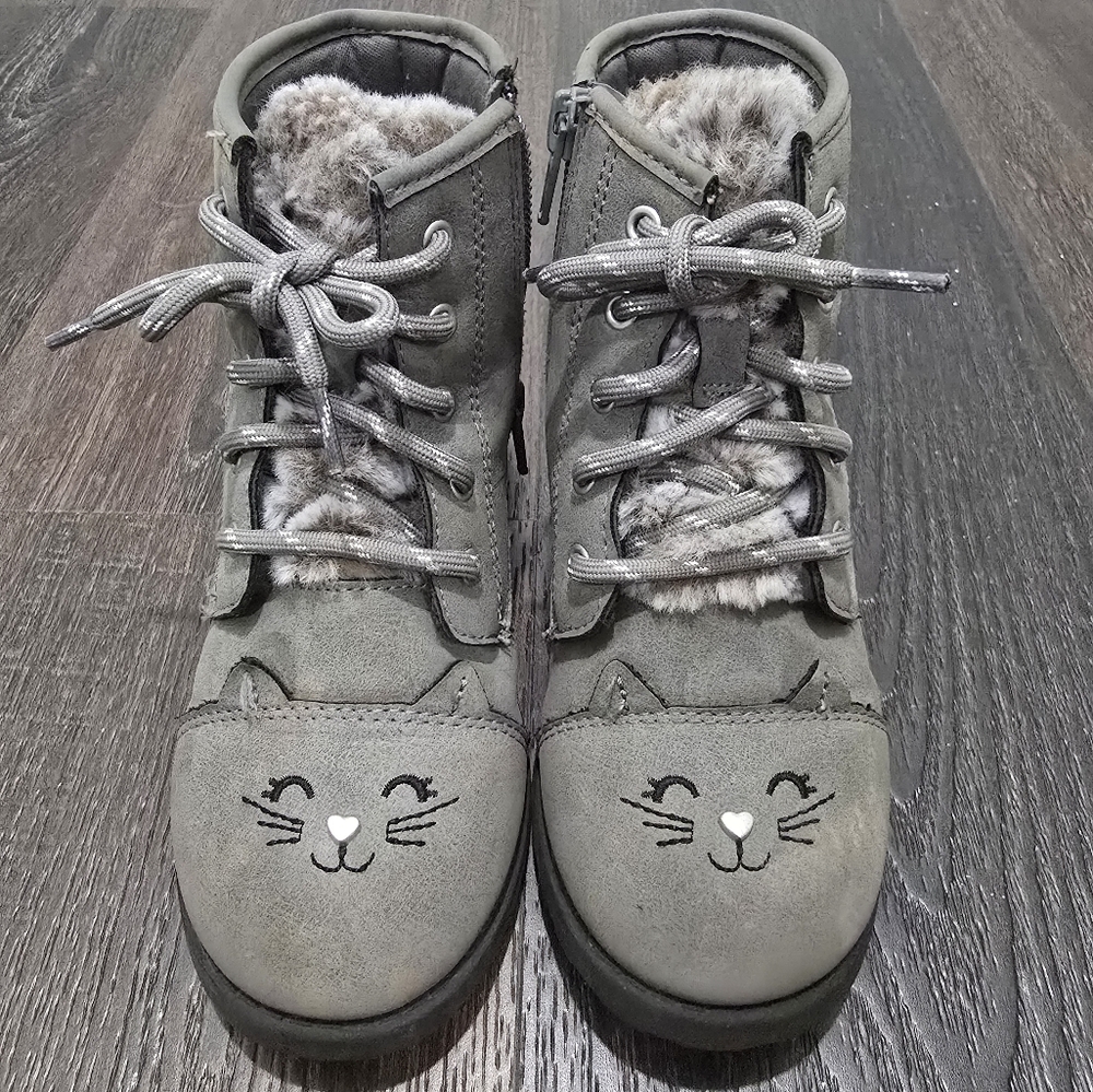 Gray Cat Face Kids Boots wonder nation